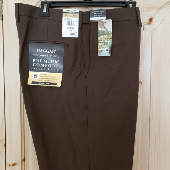 Haggar Other - Haggar Size 38W x 29L Dark Chocolate Classic Fit Dress Pant 4-Way Stretch NWT